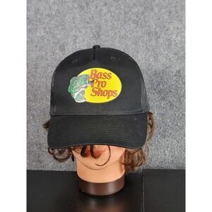 Bass Pro Shops Snapback Trucker Hat Baseball Fishing Black Graphic Print Outdoor